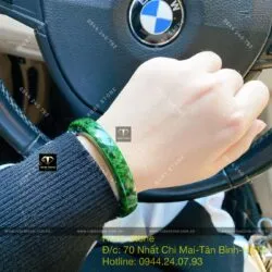 Vòng tay ngọc Cẩm thạch sơn thuỷ xanh lý, bản vuông - Ảnh 9
