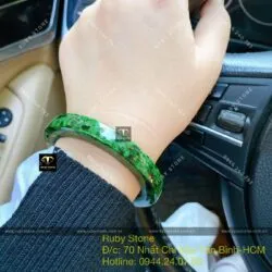 Vòng tay ngọc Cẩm thạch sơn thuỷ xanh lý, bản vuông - Ảnh 11