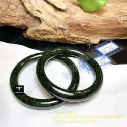 Vòng tay ngọc Cẩm thạch sơn thuỷ xanh đen, bản tròn - Ảnh 3
