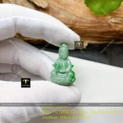 Phật Quan Âm ngọc Cẩm thạch xanh lý táo, kích thuớc 27mm