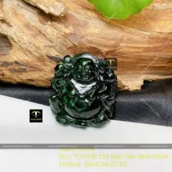 Phật Di lặc ngọc cẩm thạch sơn thuỷ xanh đen, kích thước 40mm