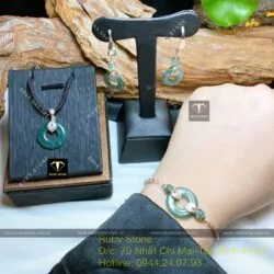 Bộ sản phẩm đồng điếu Lam ngọc thiết kế, bạc 925