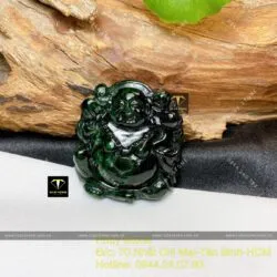 Phật Di lặc ngọc cẩm thạch sơn thuỷ xanh đen, kích thước 40mm - Ảnh 2