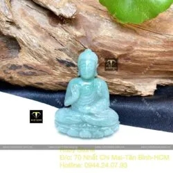 Phật Adida ngọc Cẩm thạch lam nhạt, kích thước 45mm - Ảnh 2
