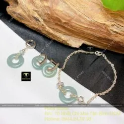 Bộ sản phẩm điếu Lam ngọc thiết kế, bạc 925 - Hình ảnh 3