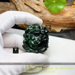 Phật Di lặc ngọc cẩm thạch sơn thuỷ xanh đen, kích thước 40mm - Ảnh 5