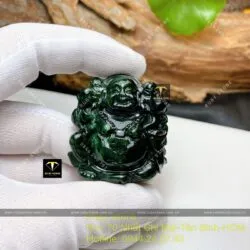 Phật Di lặc ngọc cẩm thạch sơn thuỷ xanh đen, kích thước 40mm - Ảnh 3