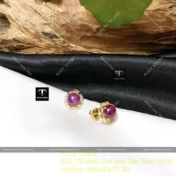 Khuyên tai tròn Ruby Nam Phi, vàng 18k - Hình ảnh 5