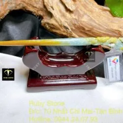 Trâm cài tóc ngọc Cẩm thạch lam dầu huyết chạm Rồng, dài 14cm