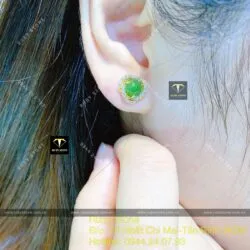 Khuyên tai Ngọc bích tròn 2 đường tấm xoắn, vàng 18k Khuyên tai Ngọc bích tròn 2 đường tấm xoắn, vàng 18k