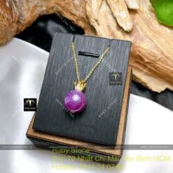 Mặt dây chuyền Ruby Guinea sao thiên nhiên, móc vương miện vàng 18k - Ảnh 2