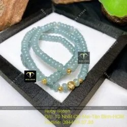 Vòng chuỗi Lam Dầu bông tuyết, bi vàng 18k cuốn 3 vòng tay - Ảnh 5