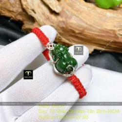 Tỳ hưu Ngọc bích bọc bạc, tết dây dù đỏ - Ảnh 4