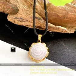 Mặt dây Hoa mẫu đơn ngọc cẩm thạch phớt tím, vàng 18k - Ảnh 3