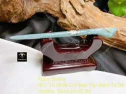 Trâm cài tóc ngọc Cẩm thạch lam dầu chạm Phượng hoàng, dài 14cm