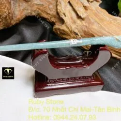Trâm cài tóc ngọc Cẩm thạch lam dầu chạm Phượng hoàng, dài 14cm