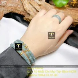 Vòng chuỗi Lam Dầu bông tuyết, bi vàng 18k cuốn 3 vòng tay
