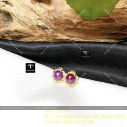 Khuyên tai tròn Ruby Nam Phi, vàng 18k - Hình ảnh 3