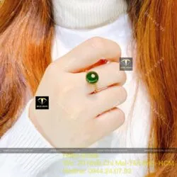 Nhẫn trái châu Ngọc bích đai xoắn, vàng 18k - Hình ảnh 2