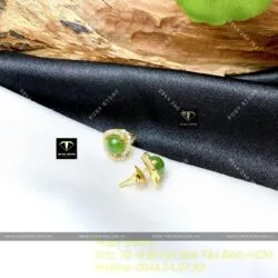 Khuyên tai Ngọc bích tròn 2 đường tấm xoắn, vàng 18k Khuyên tai Ngọc bích tròn 2 đường tấm xoắn, vàng 18k