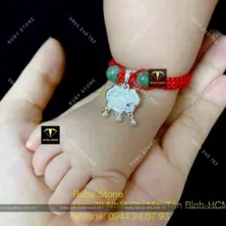 Lắc chân khoá trường mệnh bạc mix ngọc cho bé