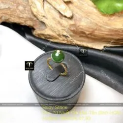 Nhẫn trái châu Ngọc bích đai xoắn, vàng 18k - Hình ảnh 4