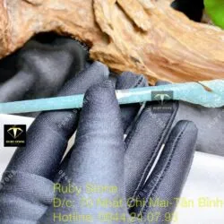Trâm cài tóc ngọc Cẩm thạch lam dầu chạm Phượng hoàng, dài 14cm