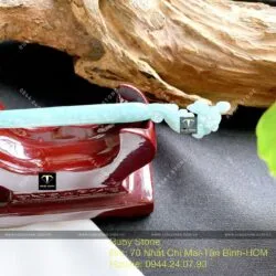 Trâm cài tóc hoa mai Lam ngọc bông tuyết, KT 14cm