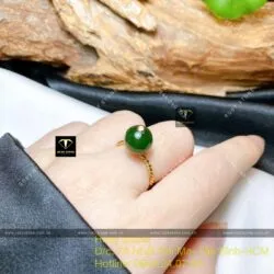 Nhẫn trái châu Ngọc bích đai xoắn, vàng 18k - Hình ảnh 6