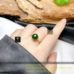 Nhẫn trái châu Ngọc bích đai xoắn, vàng 18k - Hình ảnh 5