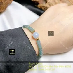 Vòng chuỗi bánh xe Lam Dầu bông tuyết, bi vàng 18k - Hình ảnh 4