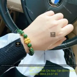 Vòng chuỗi Ngọc bích xanh lý đậm, mix charm vàng 24k - Ảnh 3