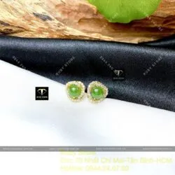 Khuyên tai Ngọc bích tròn 2 đường tấm xoắn, vàng 18k Khuyên tai Ngọc bích tròn 2 đường tấm xoắn, vàng 18k