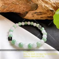 Vòng ngọc cẩm thạch xanh trắng mix 7 ly