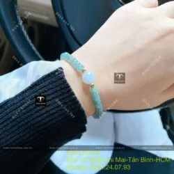 Vòng chuỗi bánh xe Lam Dầu bông tuyết, bi vàng 18k - Hình ảnh 5
