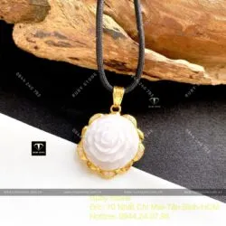Mặt dây Hoa mẫu đơn ngọc cẩm thạch phớt tím, vàng 18k - Ảnh 4
