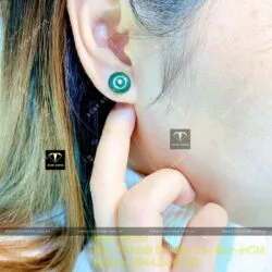 Khuyên tai đồng điếu Ngọc bích, vàng 18k - Ảnh 5