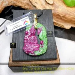 Phật Thích Ca Ruby Nam Phi tạc tách màu tinh xảo, móc vàng 18k - Hình ảnh 4