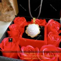 Mặt dây Hoa mẫu đơn ngọc cẩm thạch phớt tím, vàng 18k - Ảnh 5
