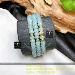Vòng chuỗi Lam Dầu bông tuyết, bi vàng 18k cuốn 3 vòng tay - Ảnh 4