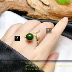 Nhẫn trái châu ngọc bích Canada, vàng 18k - Hình ảnh 6
