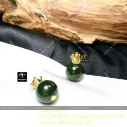 Mặt dây Trái châu Ngọc bích, móc vương miện vàng 18k - Hình ảnh 7
