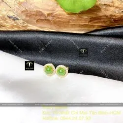 Khuyên tai ngọc bích Canada tròn, vàng 18k - Ảnh 4
