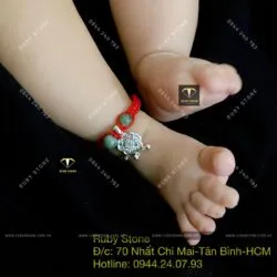 Lắc chân khoá trường mệnh bạc mix ngọc cho bé