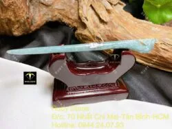 Trâm cài tóc ngọc Cẩm thạch lam dầu chạm Phượng hoàng, dài 14cm - Ảnh 6