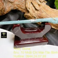 Trâm cài tóc ngọc Cẩm thạch lam dầu chạm Phượng hoàng, dài 14cm