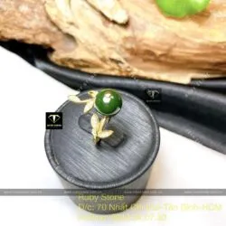 Nhẫn trái châu ngọc bích Canada, vàng 18k - Hình ảnh 5