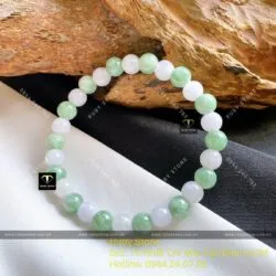 Vòng ngọc cẩm thạch xanh trắng mix 7 ly