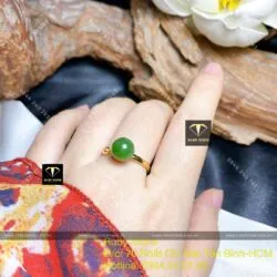 Nhẫn trái châu Ngọc bích thiết kế, vàng 18k - Ảnh 6