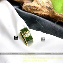 Nhẫn ngọc bích Canada xanh lý đậm, kim tiền đơn vàng 18k - Hình ảnh 4
